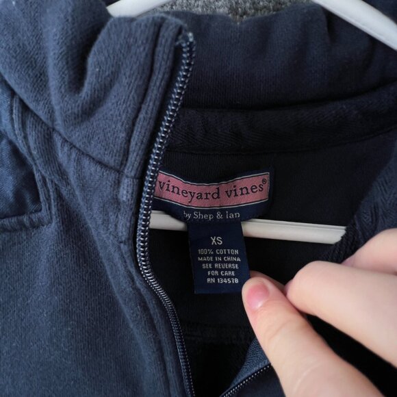 Vineyard Vines 1/4 Zip Jacket Sweatshirt XS Cotton Navy Blue Pink Fox Logo - Picture 7 of 11